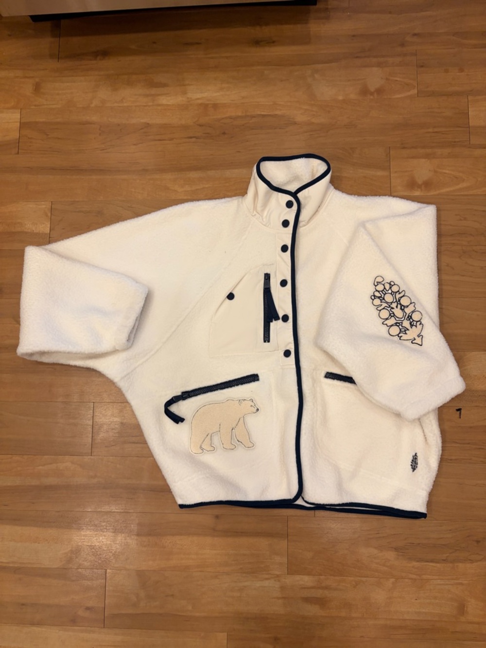 FP Movement by Free People Cream Sherpa Jacket with Black Trim & Coral Accent - Picture 3 of 11